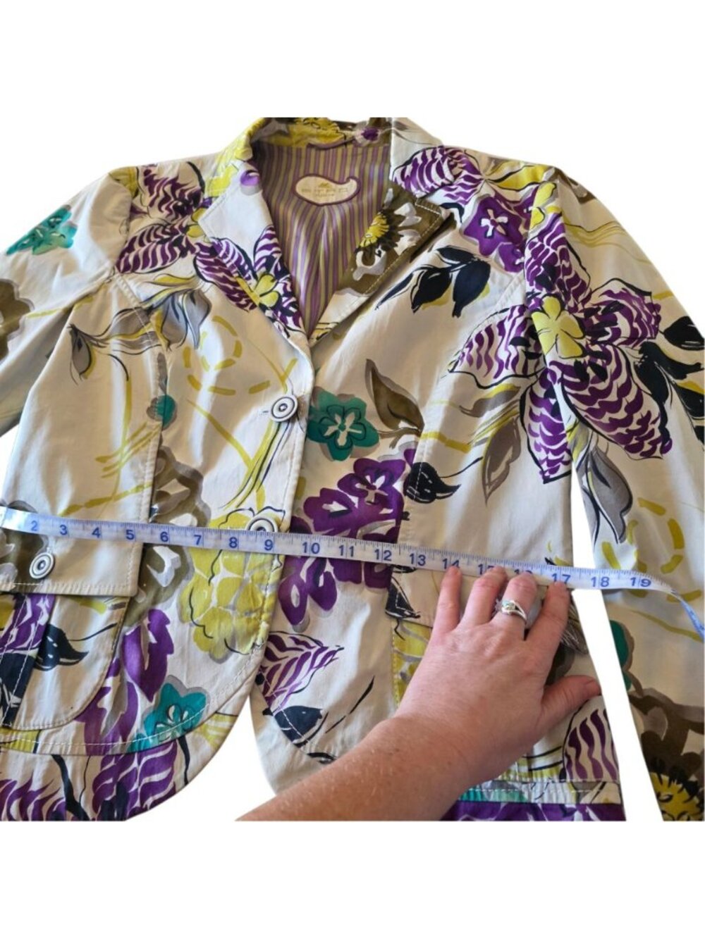 ETRO Milano Italy Floral Cotton Blazer Jacket Belted Purple Yellow IT 46 US 10 L - Picture 14 of 16